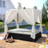 U_STYLE Outdoor Patio Wicker Sunbed Daybed with Cushions, Adjustable Seats