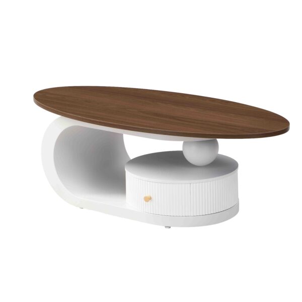 Luxury Nesting Coffee Table Set of 2,  Tables with Storage for Living Room, Oval and Round Table Set, White Center Table, Cocktail Table, Side Table,  Large 47.24'', Small 19.69''