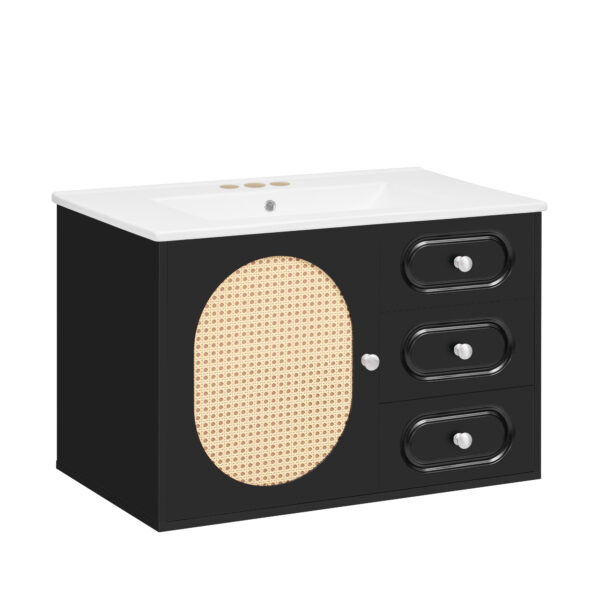 30" Bathroom Vanity with Ceramic Sink, Mid-Century Bathroom Vanity Cabinet with 2 Drawers, Bathroom Vanities Cabinet with Large Storage Space
