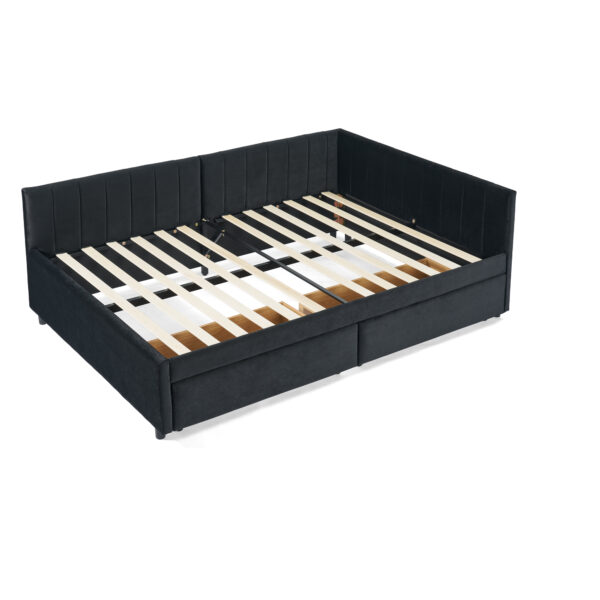 c552a4f7ac1d4bc4b259b3e17ee5fbb3_487b60ccf8fd466eeb162d74acf39c28 Full Size Upholstered Tufted Bed Frame with Two Drawers, Sofa Bed Frame with Comfortable Backrest and Armrests, Velvet, Black(79.5''x58''x25'')