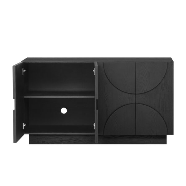 TREXM 4-Door Large Storage Sideboard, Wood Sideboard Cabinet with Semi-Circular Handles and Adjustable Shelves for Dining Room, Kitchen, and Living Room (Black)