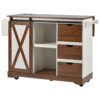 K&K 55.5" Farmhouse Kitchen Island with Drop Leaf, Kitchen Storage Island with Barn Door, Power Outlet, Rolling Kitchen Cart on Wheels with Spice Rack, for Home, Kitchen, Dining Room, White