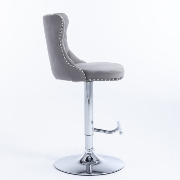 Swivel Velvet Barstools Adjusatble Seat Height from 25-33 Inch, Chrome base Bar Stools with Backs Comfortable Tufted for Home Pub and Kitchen Island,Set of 2,  AS1712GY, Gray
