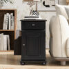 U-Can Vintage End Table Flip Top Side Table with USB Ports, One Multifunctional Drawer with cup holders, Sofa Couch Table with Bookshelf for Living room and Small Space