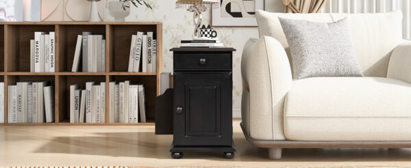 U-Can Vintage End Table Flip Top Side Table with USB Ports, One Multifunctional Drawer with cup holders, Sofa Couch Table with Bookshelf for Living room and Small Space