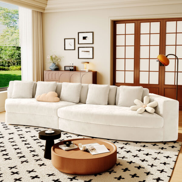 U_Style 115.7" Pure Foam Modular Sofa, 2-Piece Set with 5 Cushions, 4-Seater, Chenille Jacquard Fabric, Curved Design, No Assembly Required, Soft Upholstered Sofa for Living Room & Bedroom