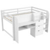 Full Size Low Loft Bed with Built-in Desk,Storage Cabinets and Open Bookcase,Whiteboard for Graffiti,White(ETA:7/8)
