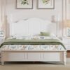 Queen Size Wood Platform Bed Frame,Retro Style Platform Bed with Wooden Slat Support,White