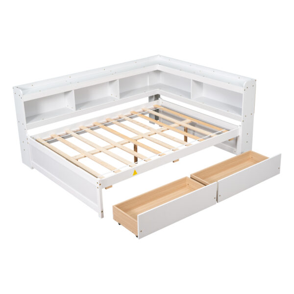 Full Bed with L-shaped Bookcases, Drawers ,White