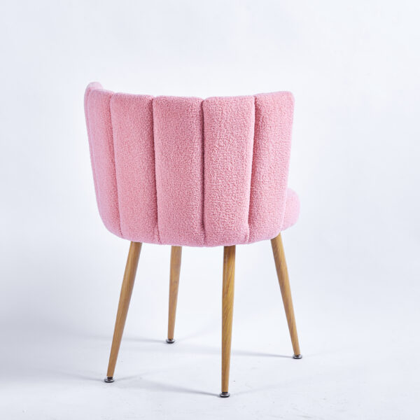 Modern pink dining chair(set of 2 ) with iron tube wood color legs, shorthair cushions and comfortable backrest, suitable for dining room, living room, cafe, simple structure.