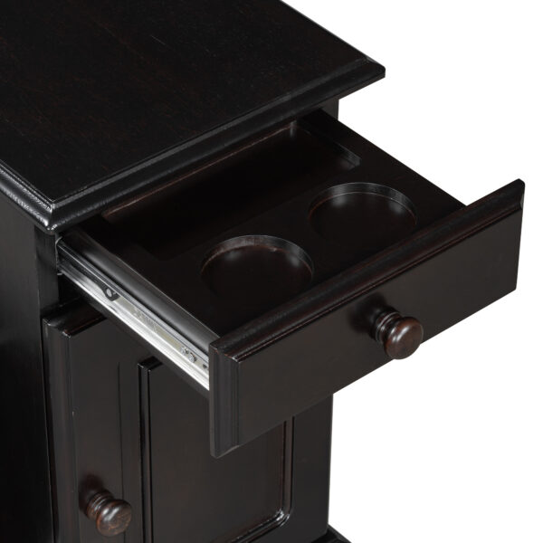 U-Can Vintage End Table Flip Top Side Table with USB Ports, One Multifunctional Drawer with cup holders, Sofa Couch Table with Bookshelf for Living room and Small Space