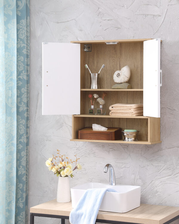 c98314d31c7c4c39ae908df1bdc129b7_cc586fac99064195bd7120b39ca950d6 Bathroom Wall Cabinet with Double - Door, Bottom Shelf, Wavy - Patterned Doors, Adjustable Inner Shelf, Easy Installation, White & Natural Wood