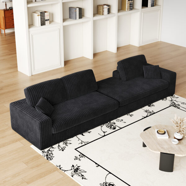 c9e856e71fa64e96a2150d1755845db4_0d1a5f259c5a628da0b83d653458191f 114.5'Modern Corduroy Modular foam Sofa, Recliner Seat reversible Sofa, 2-in-1 Sofa with Recliner and L-Shaped Sofa Combination with Three Cushion Neck Pillow Combination and Two Throw Pillows