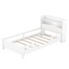 Wood Twin Size Platform Bed with Built-in LED Light, Storage Headboard and Guardrail, White