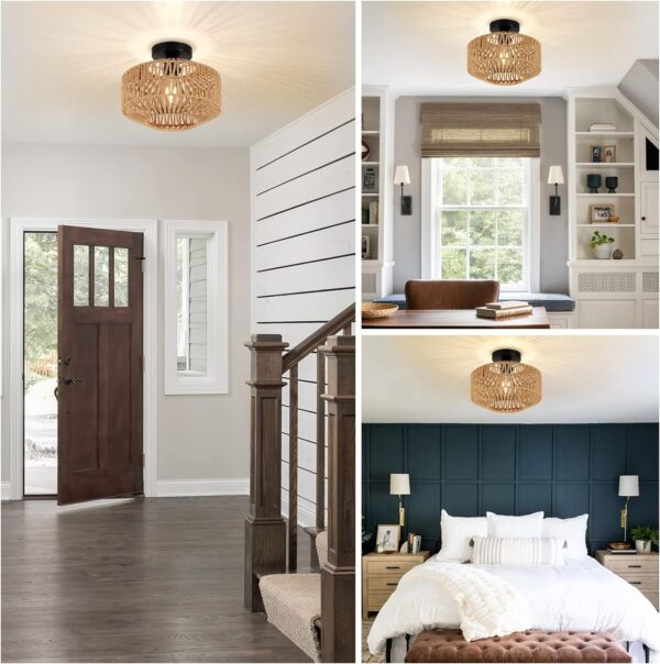 ca34599a48b546638dda1d8185b7c858_da8b81f96eee277ff432a334d19fc666 Boho Light Fixtures Ceiling Mount,Mini Rattan Chandelier Light Fixture with Dimmable LED Bulb,Hand Woven Ceiling Light Fixtures Flush Mount for Hallway Bedroom Kitchen Entryway Living Room