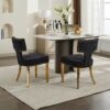 Mid Century Modern Dining Chairs Set of 2, Farmhouse Chenille Fabric Upholstered Accent Chair Curved Backrest with Copper Nails around,Kitchen Chairs with Golden Stainless Steel Plating Legs, Black