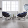Outdoor Rattan Rocking Chair,Padded Cushion Rocker Recliner Chair Outdoor for Front Porch, Living Room, Patio, Garden, Navy blue