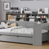 Wooden Twin Size Daybed with Storage Shelves, Multi-functional Bed with Twin Size Trundle Bed and  Study Desk, Gray