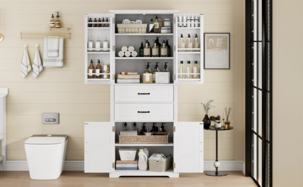 Storage Cabinet with Multi-Functional Storage Space for Kitchen/Bathroom/Dining Room/Living Room , 2 Drawers with Slide Rails, Adjustable Shelf, White