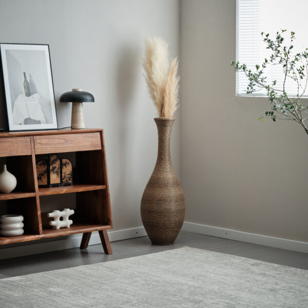 cc42b84abe9247e5a8d827b9473cf7b2_e72e8a4c26f2aa6d183eb9d55c020574 39-inch Tall Artificial Rattan Floor Vase in Elegant Beige - Statement Piece for Living Room Decor, Entryway, or Hallway - Versatile Home Accent for Dried or Silk Floral Arrangements