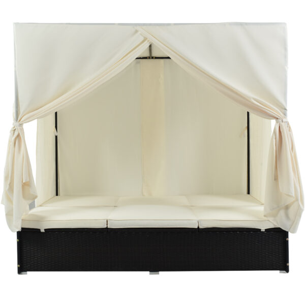 U_STYLE Outdoor Patio Wicker Sunbed Daybed with Cushions, Adjustable Seats