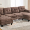 U-shaped Sectional Sofa 103.5" Chenille Fabric Couch with Dual Chaise Lounges, Storage Pockets and Armrest Pillows for Living Room, Brown