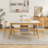 5-Piece Mid-Century Modern Dining Set - Solid Wood Frame Table + 4 Beige Upholstered Chairs(White Oak+Gray)