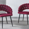 wine red  Modern chair(set of 2 ) with golden color iron tube legs,  soft cushions and comfortable backrest, suitable for dining room, living room, cafe,hairball back