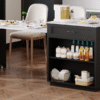 K&K 82.7 inch Kitchen Island with Extendable Dining Table for 4-6 Person,Faux Mable Kitchen Table with Double-sized Storage,Power Outlet,Kitchen island with Storage 2 Drawers 2 Side Open Shelves,Black