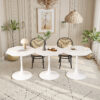 31.50"Modern Octagonal Coffee Table with Printed White Marble Table Top,Metal Base, for Dining Room, Kitchen, Living Room