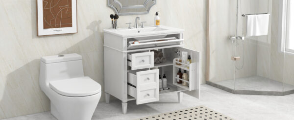 30'' Bathroom Vanity with Top Sink, Modern Bathroom Storage Cabinet with 2 Drawers and a Tip-out Drawer, Single Sink Bathroom Vanity