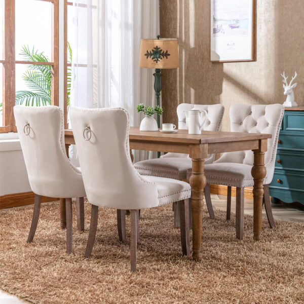 ce550af9839b4f2a9c7dfddfe535efeb_20220618_fc73999f2e5632325603548d259168b5 Nikki Collection Modern, High-end Tufted Solid Wood Contemporary Velvet Upholstered Dining Chair with Wood Legs Nailhead Trim 2-Pcs Set,Beige, SW2001BG