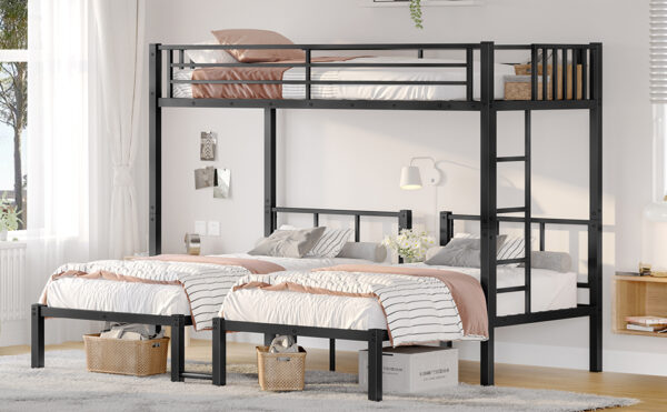 Twin over Twin & Twin Bunk Beds for 3, Twin XL over Twin & Twin Bunk Bed Metal Triple Bunk Bed, Black