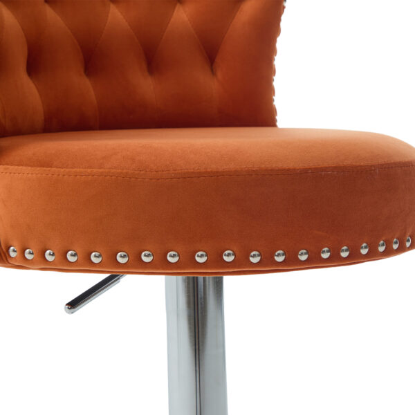 COOLMORE Velvet Bar Stool Set of 2, Adjustable Swivel Bar Stools with Silver Plated Metal Leg, Chrome Nailhead, Counter Height Chair for Kitchen,Dining Room
