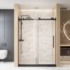 Frameless Single sliding shower door  60 "W x 76" H, 1/4 "(6 mm) Clear Tempered Glass, Explosion Proof Film, Stainless Steel Handle Square Tube Track ,Matte Black