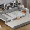 Wooden Twin Size Daybed with Storage Shelves, Multi-functional Bed with Twin Size Trundle Bed and  Study Desk, Gray