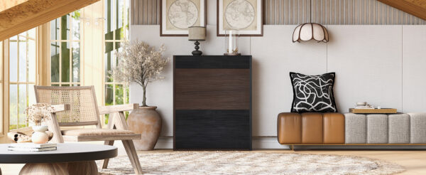32.5''-58.8'' Extendable & Rotating Cabinet with 1 Drawer, 90-Degree Corner Cabinet, Multifuctional Storage Combination Cabinet for Living Room, Hallway, Entryway, Black & Walnut