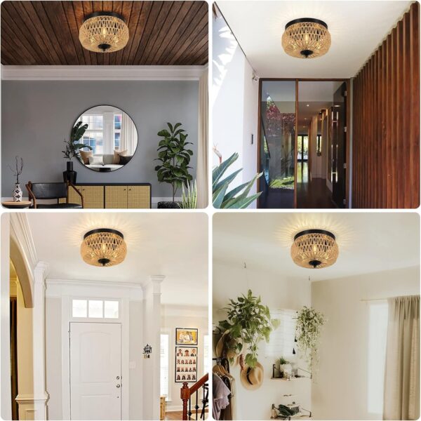 cfce90668b204ef18174c15454bd77b2_68af5b4c5c6afccea4528125a9bac936 3-Lights Woven Rattan Flush Mount Ceiling Light Fixture with Hand-Worked Cage Shade for Bedroom, Kitchen, Foyer, Porch