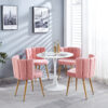 Modern pink dining chair(set of 2 ) with iron tube wood color legs, shorthair cushions and comfortable backrest, suitable for dining room, living room, cafe, simple structure.