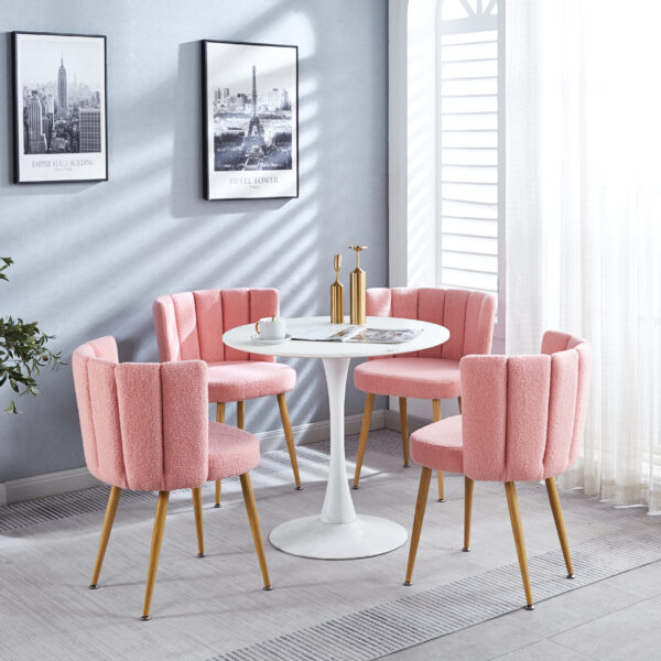 Modern pink dining chair(set of 2 ) with iron tube wood color legs, shorthair cushions and comfortable backrest, suitable for dining room, living room, cafe, simple structure.