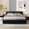 Full Size Upholstered Faux Leather Platform Bed with LED Light Bed Frame with Slatted - Black