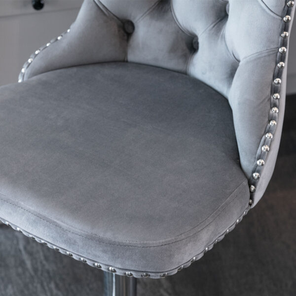 Swivel Velvet Barstools Adjusatble Seat Height from 25-33 Inch, Chrome base Bar Stools with Backs Comfortable Tufted for Home Pub and Kitchen Island,Set of 2,  AS1712GY, Gray