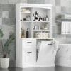 Bathroom Storage Cabinet with Tilt-Out Hamper, 70.9'' Tall Free Standing Organizer with Drawers & Adjustable Shelves, MDF Linen Tower with Steel Handles, White Finish