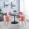 Modern pink dining chair(set of 2 ) with iron tube wood color legs, shorthair cushions and comfortable backrest, suitable for dining room, living room, cafe, simple structure.