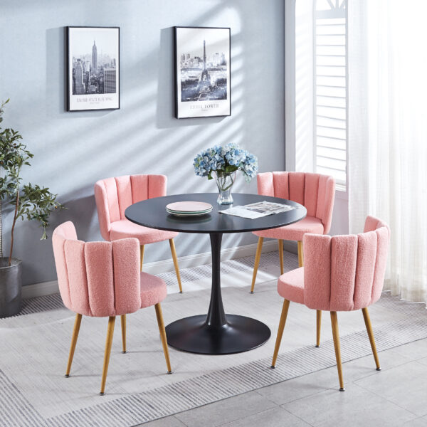 Modern pink dining chair(set of 2 ) with iron tube wood color legs, shorthair cushions and comfortable backrest, suitable for dining room, living room, cafe, simple structure.