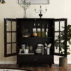 Minimalist Black Buffet Cabinet with Double Glass Doors and Drawer, Modern Wooden Storage Sideboard Cupboard for Living room, Dining Room Hallway Entryway(Black)