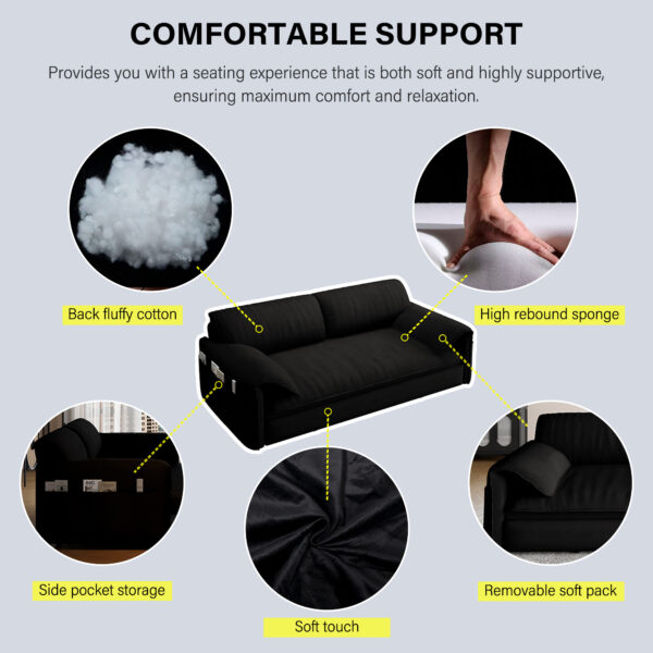 66" Queen Pull Out Sofa Bed, 3-in-1 Convertible Sleeper Sofa with Side Storage,Multi-Functional Velvet Loveseat Bed for Living Room,Bedroom,Apartment,Office.(Old Sku:W1885P154638/W1885P214784)
