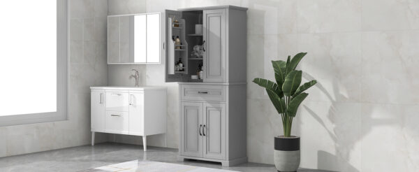 Bathroom Storage Cabinet with Doors and Drawer, Multiple Storage Space, Adjustable Shelf, Grey (Old Sku:WF308204AAE)