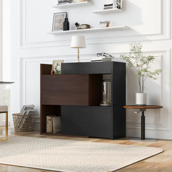 32.5''-58.8'' Extendable & Rotating Cabinet with 1 Drawer, 90-Degree Corner Cabinet, Multifuctional Storage Combination Cabinet for Living Room, Hallway, Entryway, Black & Walnut