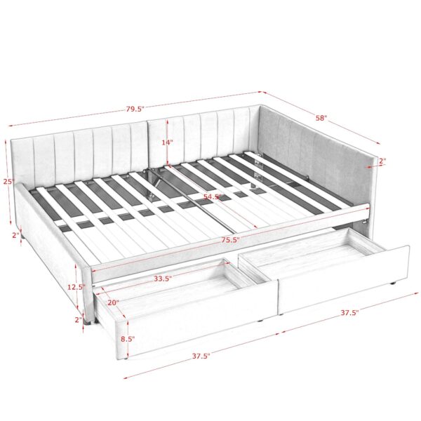 d411488ce5cf4cc38bdbc45d46b59499_afc551ef065a0524b0dd70f7651a31a6 Full Size Upholstered Tufted Bed Frame with Two Drawers, Sofa Bed Frame with Comfortable Backrest and Armrests, Velvet, Black(79.5''x58''x25'')